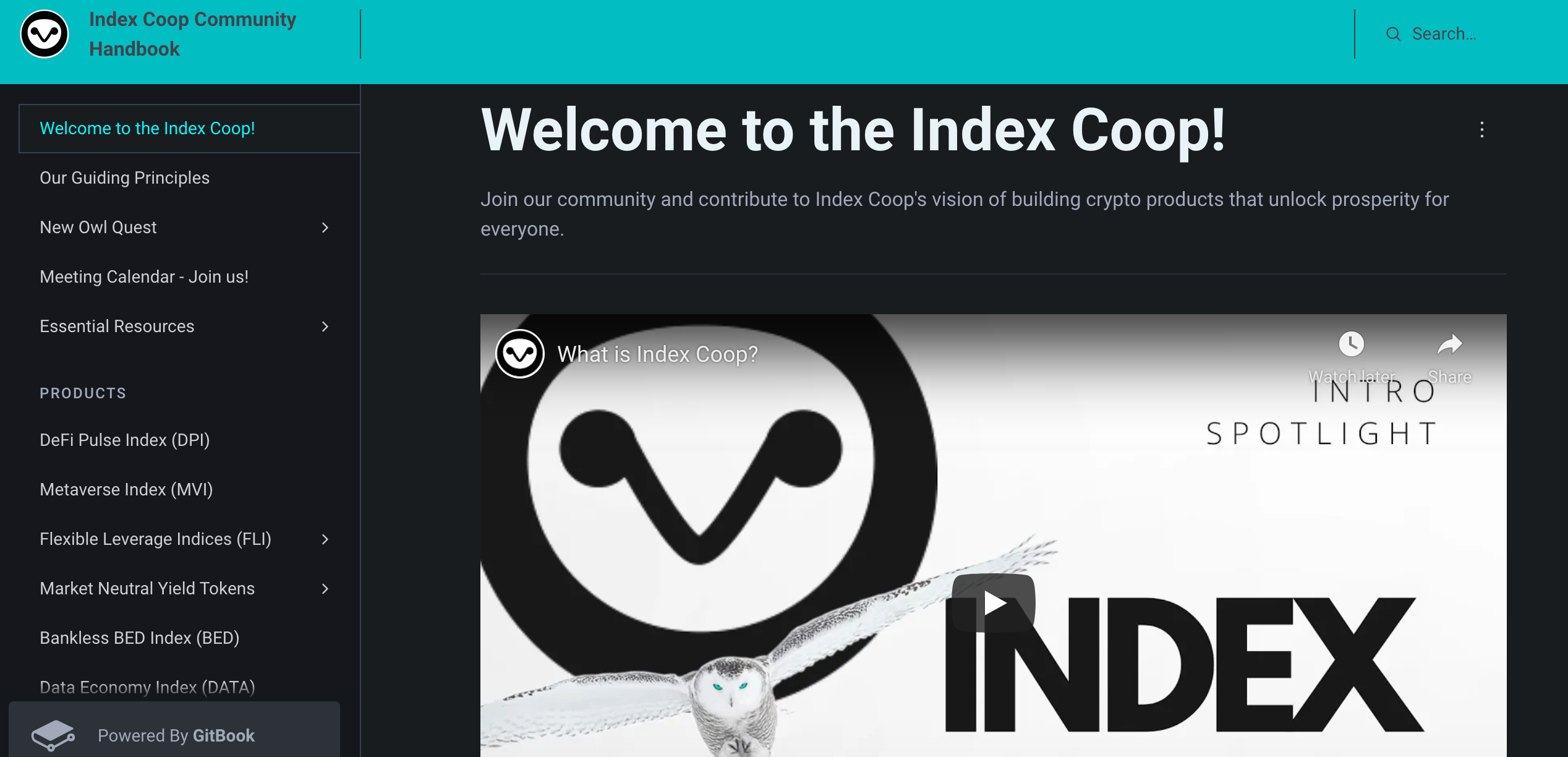 Index Coop’s public community handbook is among the most well-documented and transparent projects for their existing and prospective community members. (via: https://docs.indexcoop.com/) 
