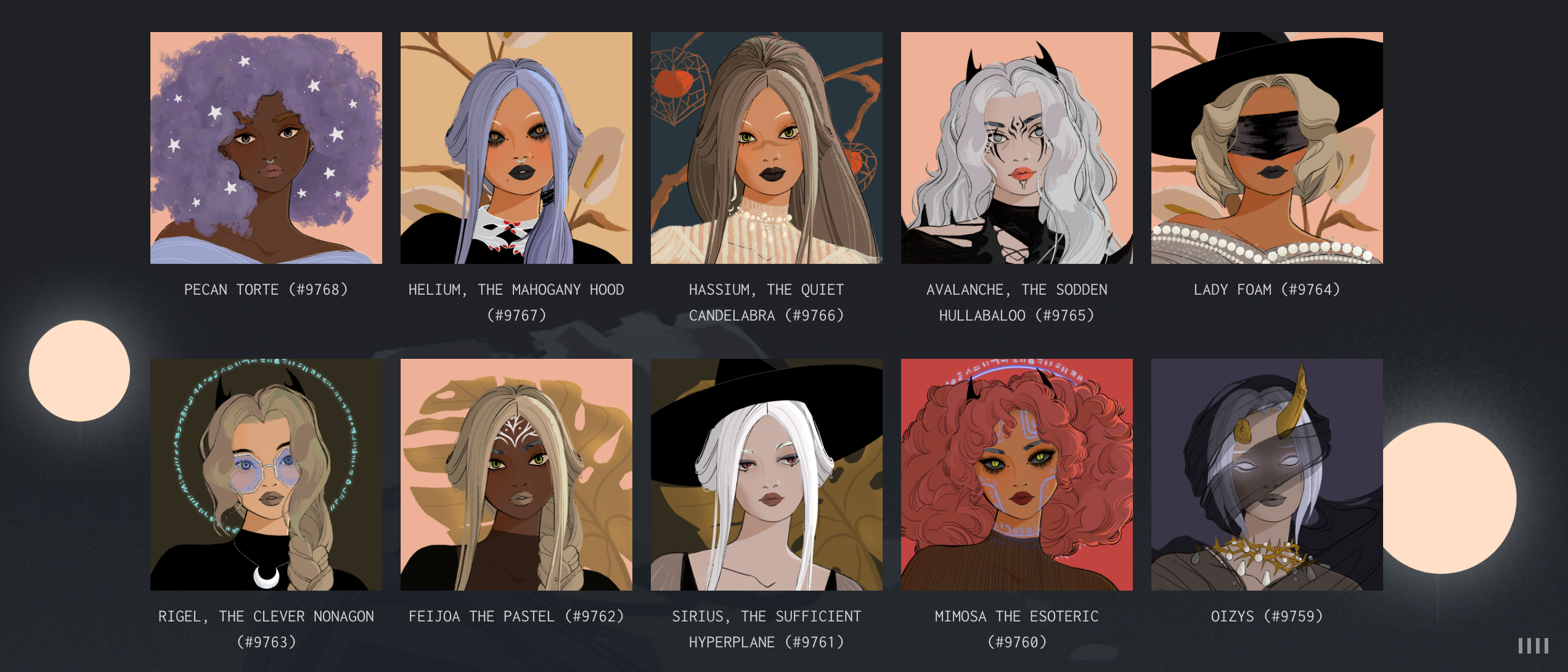 The witches of the coven, via: https://www.cryptocoven.xyz/witches