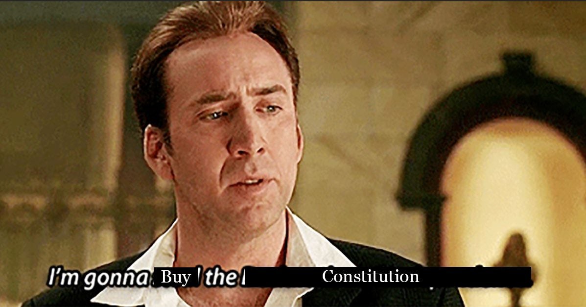 Nicholas Cage was the star of the show for much of the meme-culture that existed around the ConstitutionDAO marketing strategy. Follow the #WAGBTC hashtag for more fun. (via: https://twitter.com/laurenlself/status/1459341510655180803/photo/1)