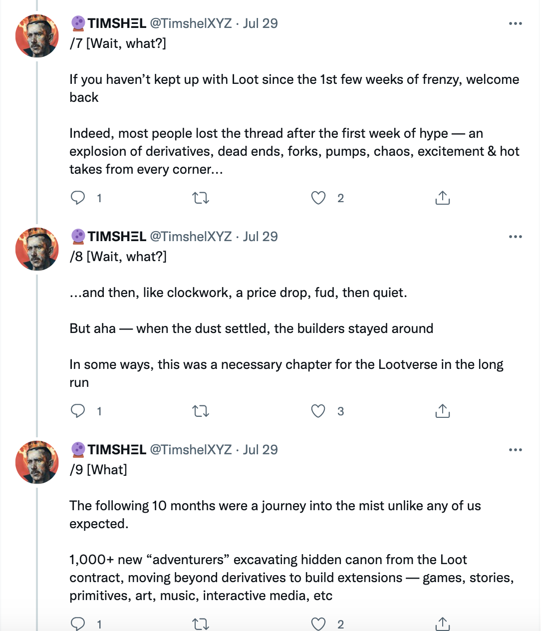 An excerpt from Timshel's overview on the Lootverse, via https://twitter.com/TimshelXYZ/status/1553072711529730049 